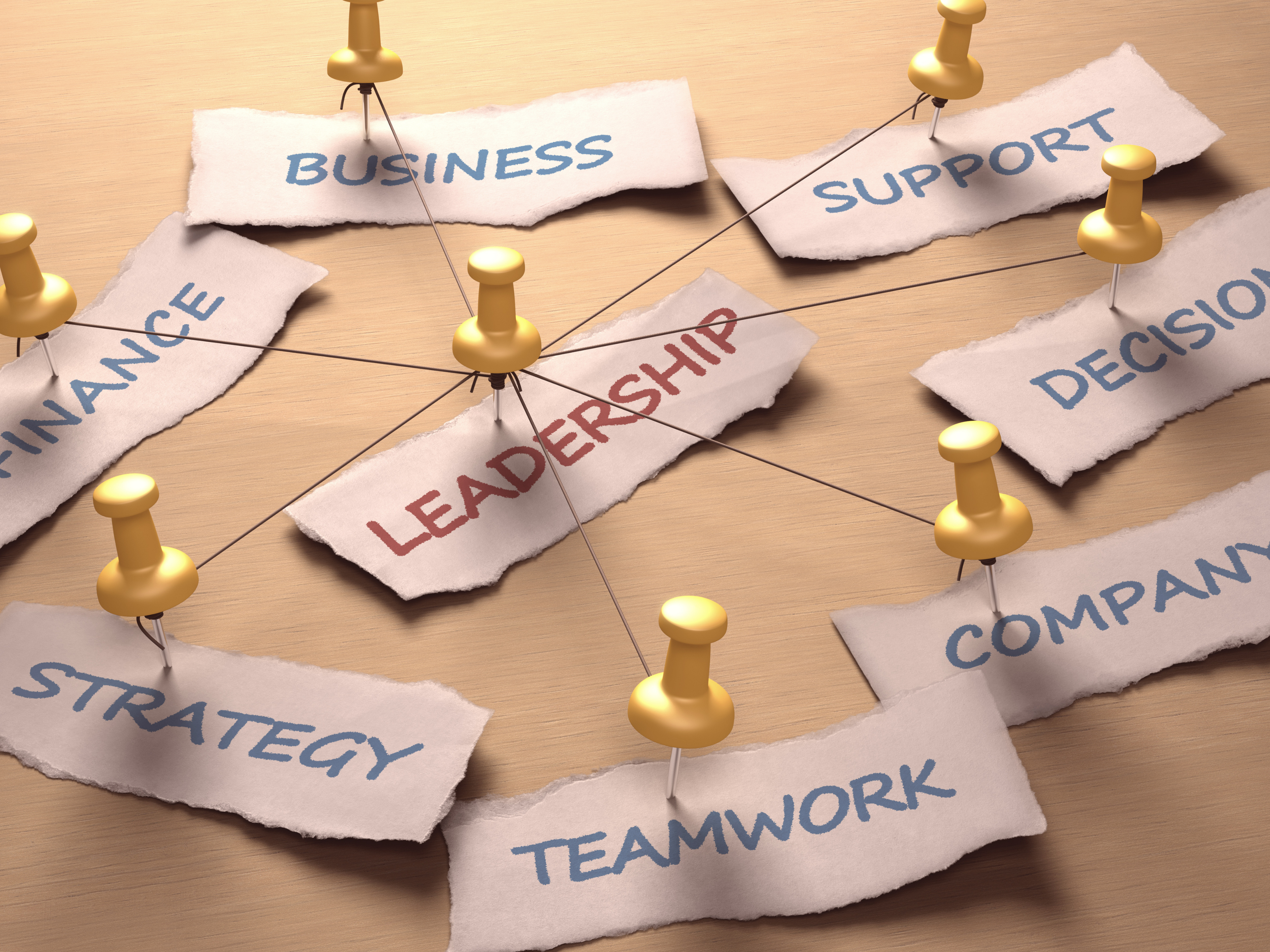 different signs of aspects of business with leadership in the middle